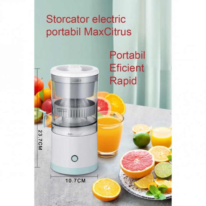Storcator electric MaxCitrus, pentru citrice si alte fructe, portabil, 1.5L, 7.4V, 1600mah, USB inclus, alb, Doty® [6]