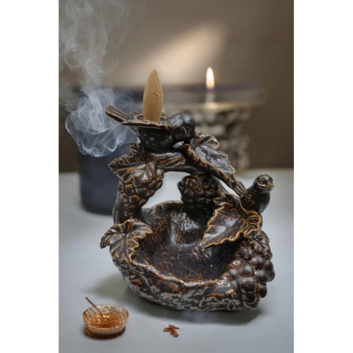 Suport aromaterapie FreedomBirds, fantana curgatoare de fum, 44 conuri incluse, efect satisfactor, maro,14x14x10 cm, Doty®️ [4]