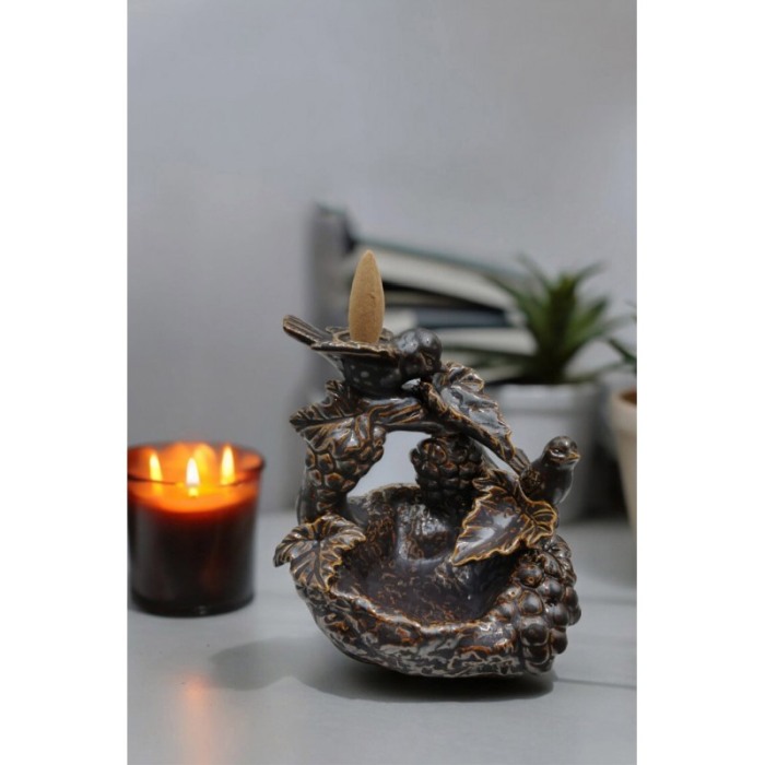 Suport aromaterapie FreedomBirds, fantana curgatoare de fum, 44 conuri incluse, efect satisfactor, maro,14x14x10 cm, Doty®️ [6]
