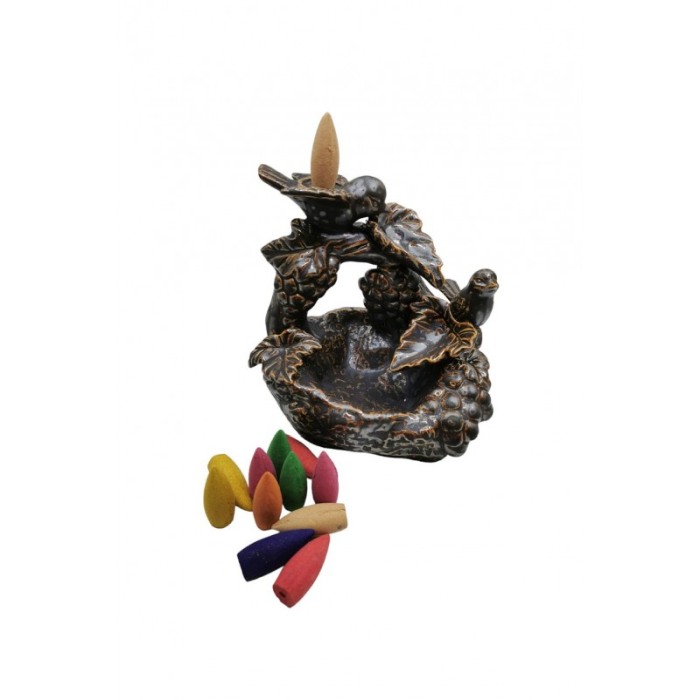 Suport aromaterapie FreedomBirds, fantana curgatoare de fum, 44 conuri incluse, efect satisfactor, maro,14x14x10 cm, Doty®️ [3]