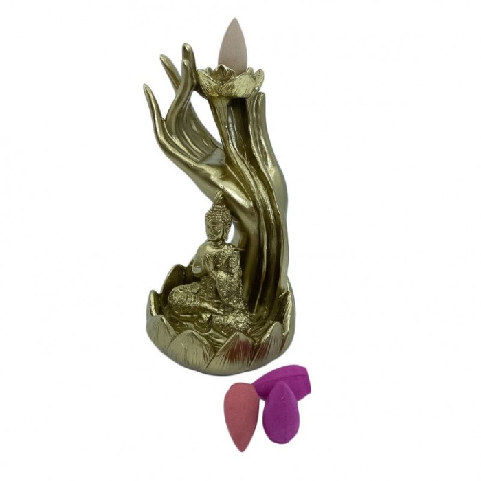 Suport aromaterapie Gold Hand, fantana curgatoare, 44 conuri incluse,usor de utilizat, efect satisfactor, auriu, 14 cm [1]