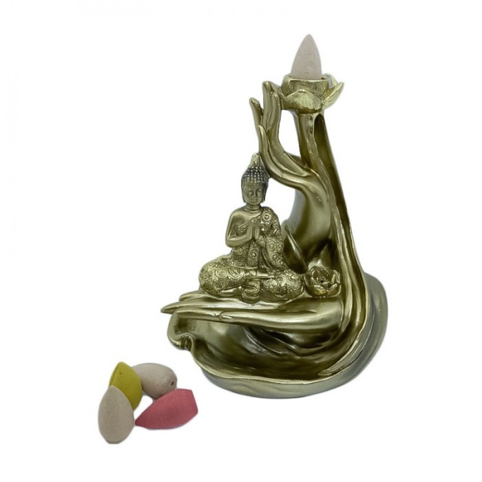 Suport aromaterapie Gold Hands, fantana curgatoare, 44 conuri incluse,usor de utilizat, efect satisfactor, auriu, 14 cm [1]