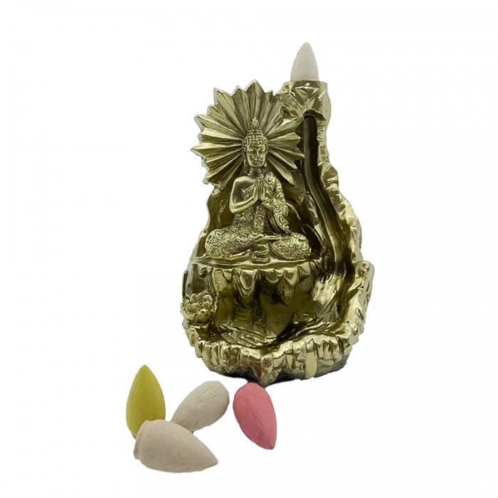 Suport aromaterapie Goldish Goddess, fantana curgatoare, 44 conuri incluse,usor de utilizat, efect satisfactor, auriu, 13 cm [2]