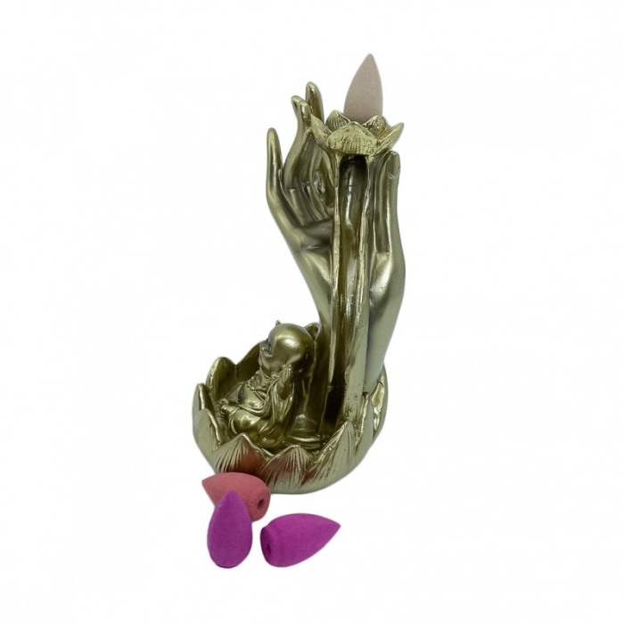 Suport aromaterapie Lotus Baby, fantana curgatoare, 44 conuri incluse,usor de utilizat, efect satisfactor, auriu, 16 cm [5]