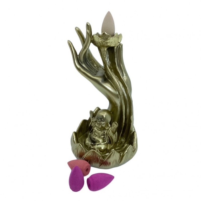 Suport aromaterapie Lotus Baby, fantana curgatoare, 44 conuri incluse,usor de utilizat, efect satisfactor, auriu, 16 cm [1]