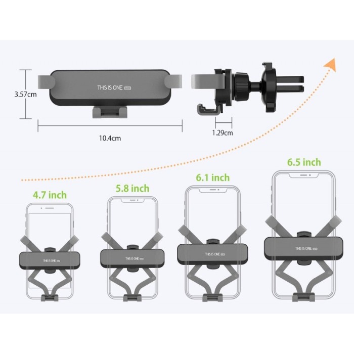 Suport auto cu auto-prindere  pentru telefon, prindere pe grila de ventilatie , GRI, 10.4 cm [3]