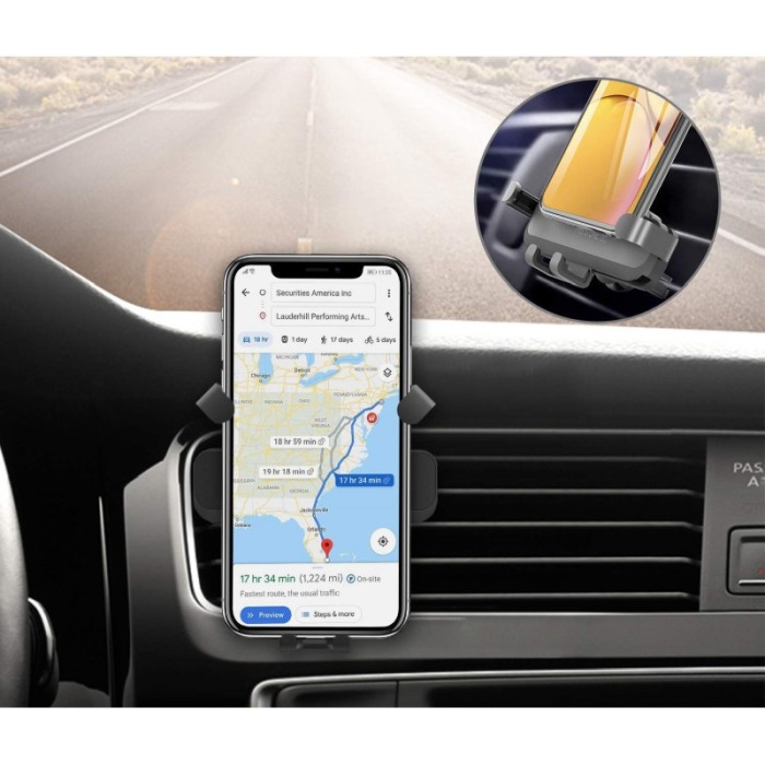 Suport auto cu auto-prindere  pentru telefon, prindere pe grila de ventilatie , GRI, 10.4 cm [4]