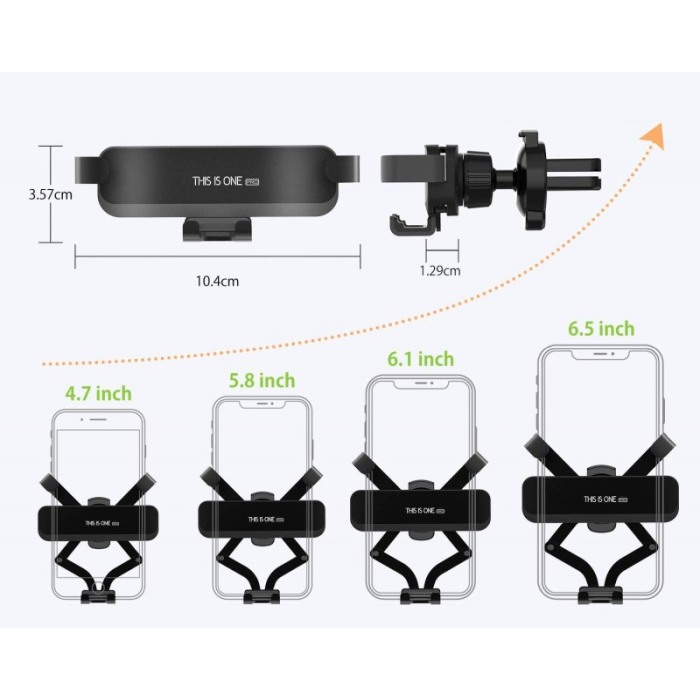 Suport auto cu auto-prindere  pentru telefon, prindere pe grila de ventilatie , Negru,10.4 cm [2]