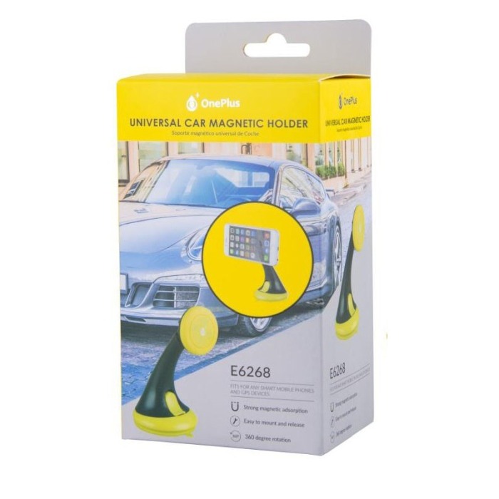 Suport auto magnetic pentru telefon universal, prindere cu ventuza, negru cu galben [3]