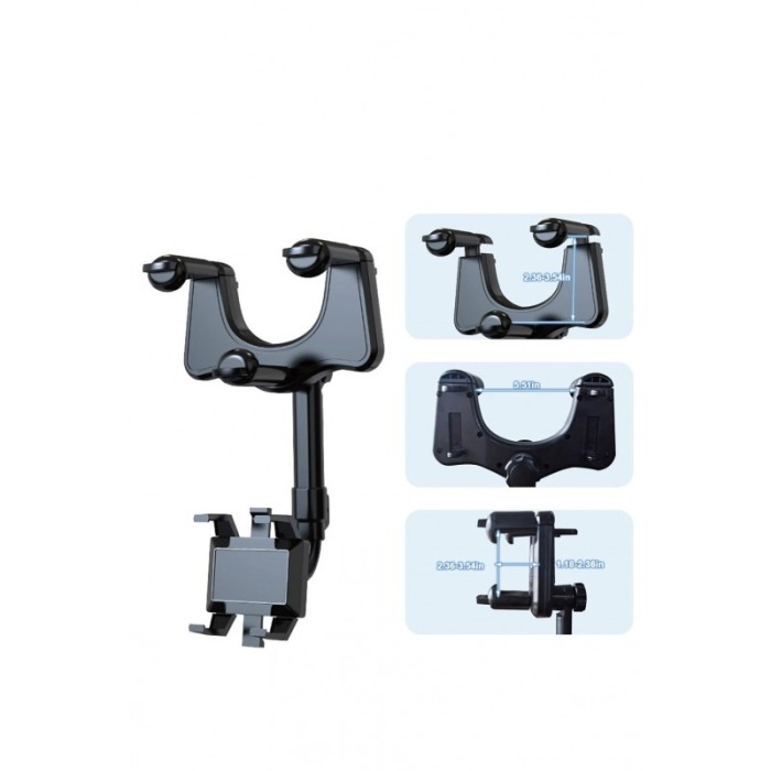 Suport auto pentru telefon MirrorDock Doty®, de oglinda, nu obstructioneaza vederea, rotire 360 grade, universal, negru [5]