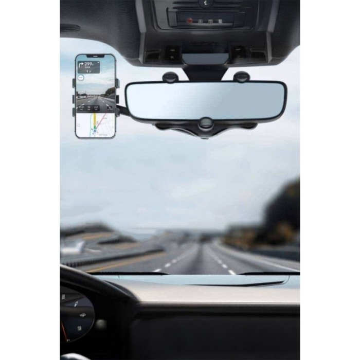 Suport auto pentru telefon MirrorDock Doty®, de oglinda, nu obstructioneaza vederea, rotire 360 grade, universal, negru [3]