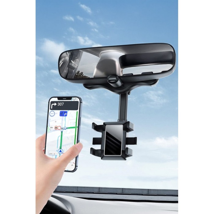 Suport auto pentru telefon MirrorDock Doty®, de oglinda, nu obstructioneaza vederea, rotire 360 grade, universal, negru [7]