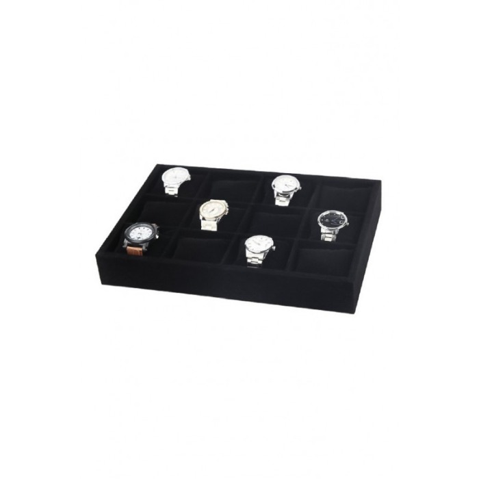 Suport BlackVelvet de expunere ceasuri sau bratari, 12 spatii, 35x24x5cm, catifea neagra, Doty®️ [2]