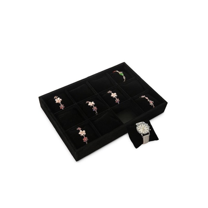 Suport BlackVelvet de expunere ceasuri sau bratari, 12 spatii, 35x24x5cm, catifea neagra, Doty®️ [4]