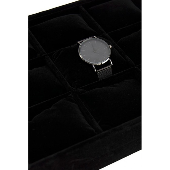 Suport BlackVelvet de expunere ceasuri sau bratari, 12 spatii, 35x24x5cm, catifea neagra, Doty®️ [3]