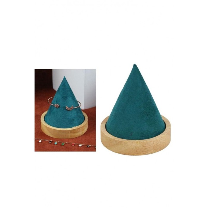 Suport bratari tip con JoyasTorre Doty.ro®, din lemn, catifea verde smarald, elegant, 10x9 cm [5]