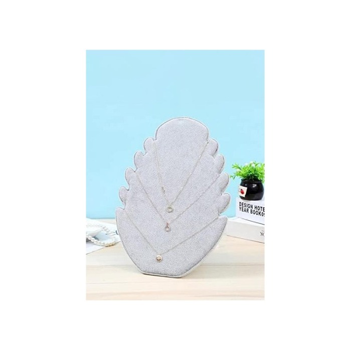 Suport coliere sau alte bijuterii Jewelry Leaf Doty.ro®, forma de frunza, 5 spatii, catifea gri, 28x20 cm [7]