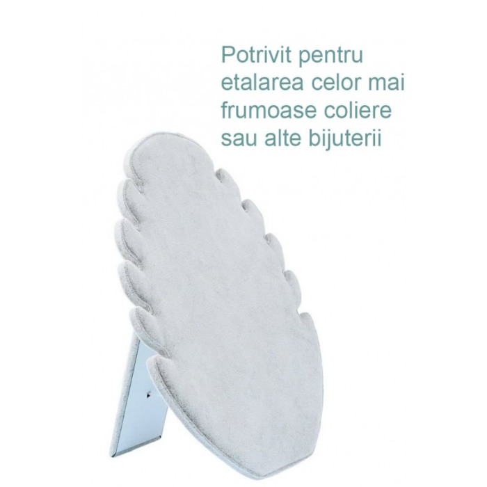 Suport coliere sau alte bijuterii Jewelry Leaf Doty.ro®, forma de frunza, 5 spatii, catifea gri, 28x20 cm [3]