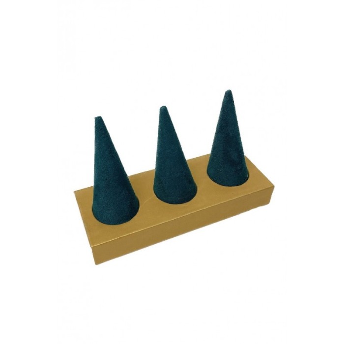 Suport de expunere inele Wood Velvet Doty®, catifea verde smarald, 13x5x8 cm, accente aurii [4]