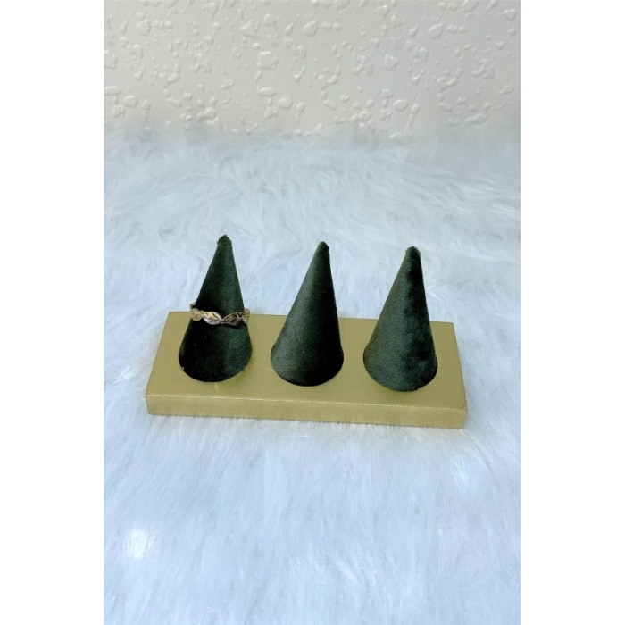 Suport de expunere inele Wood Velvet Doty®, catifea verde smarald, 13x5x8 cm, accente aurii [3]