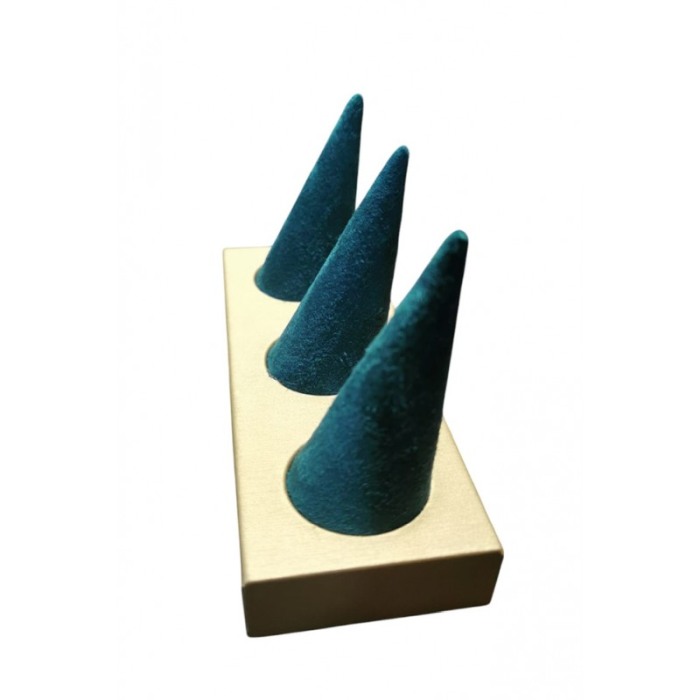Suport de expunere inele Wood Velvet Doty®, catifea verde smarald, 13x5x8 cm, accente aurii [5]