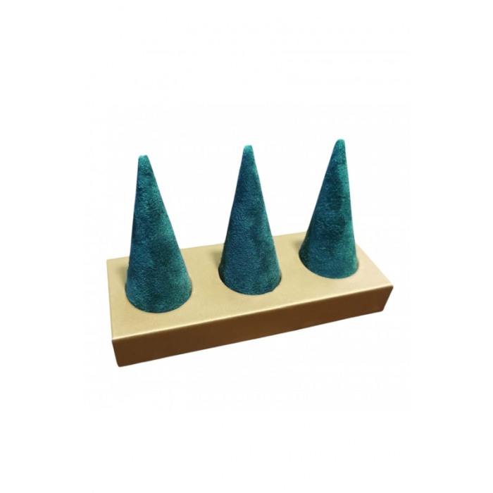 Suport de expunere inele Wood Velvet Doty®, catifea verde smarald, 13x5x8 cm, accente aurii [1]