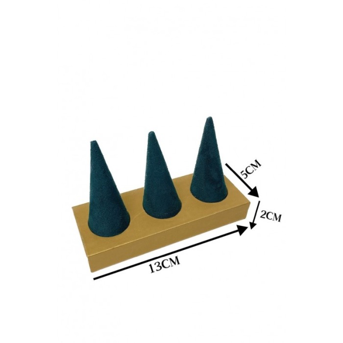 Suport de expunere inele Wood Velvet Doty®, catifea verde smarald, 13x5x8 cm, accente aurii [2]