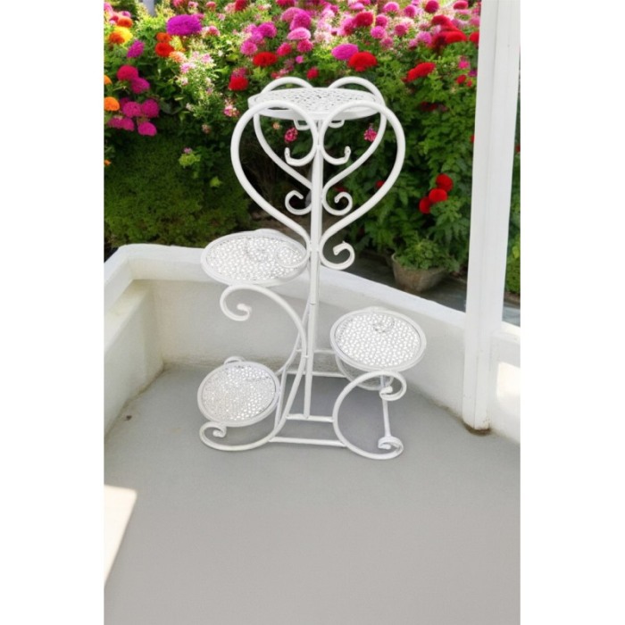 Suport GardenFairy Doty® pentru aranjamente florale sau ghivece, Metal, Rezistent, 4 spatii, alb, 80x48 cm [4]