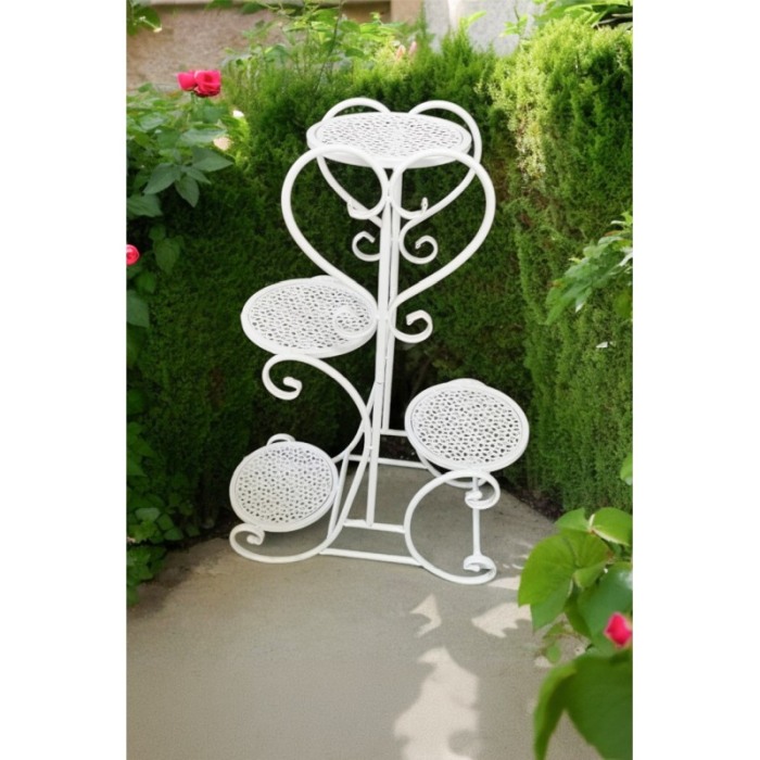 Suport GardenFairy Doty® pentru aranjamente florale sau ghivece, Metal, Rezistent, 4 spatii, alb, 80x48 cm [5]
