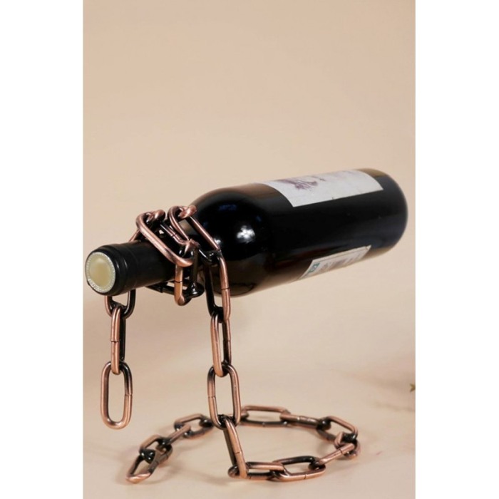 Suport metalic pentru sticla de vin ChainWine Doty®, in forma de lant, design creativ, efect de plutire, aramiu, 21x20 cm [8]