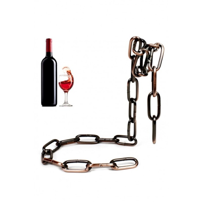 Suport metalic pentru sticla de vin ChainWine Doty®, in forma de lant, design creativ, efect de plutire, aramiu, 21x20 cm [5]