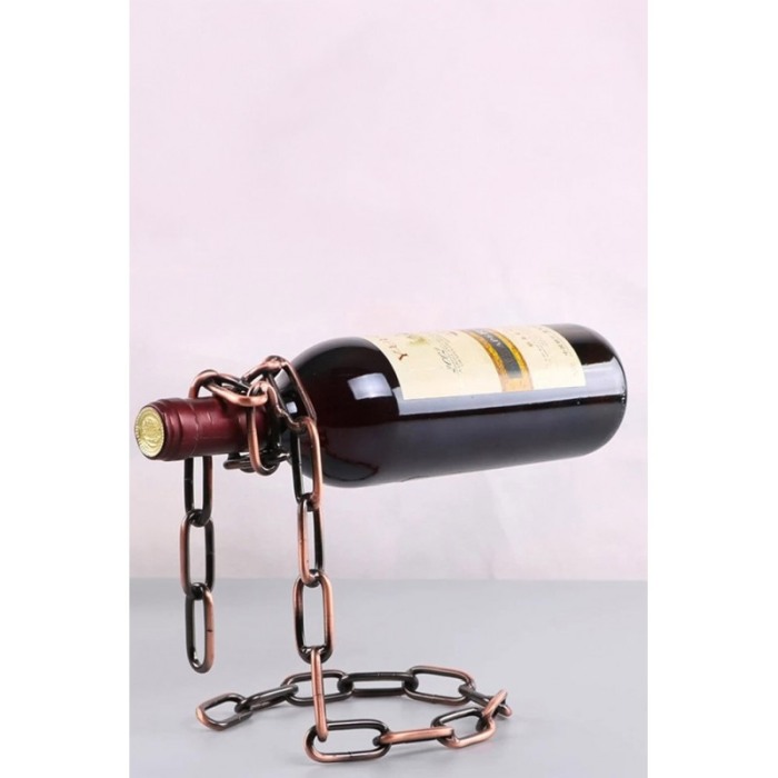 Suport metalic pentru sticla de vin ChainWine Doty®, in forma de lant, design creativ, efect de plutire, aramiu, 21x20 cm [7]