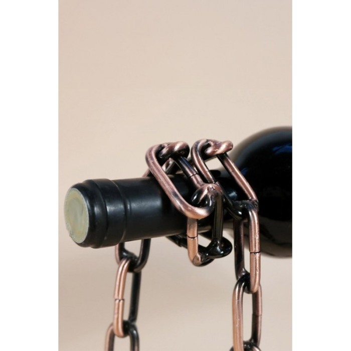 Suport metalic pentru sticla de vin ChainWine Doty®, in forma de lant, design creativ, efect de plutire, aramiu, 21x20 cm [2]
