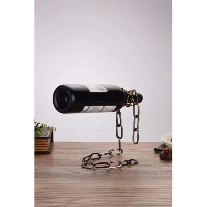 Suport metalic pentru sticla de vin ChainWine Doty®, in forma de lant, design creativ, efect de plutire, aramiu, 21x20 cm [4]