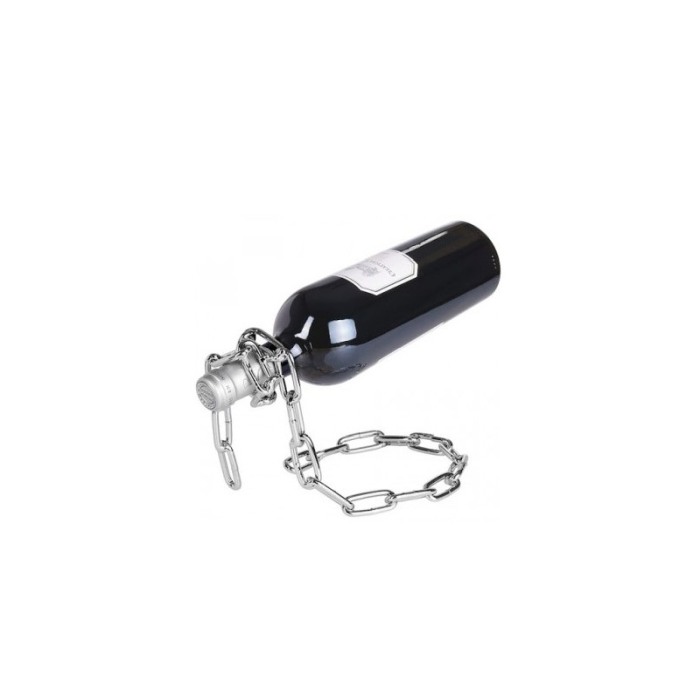 Suport metalic pentru sticla de vin ChainWine Doty®, in forma de lant, design creativ, efect de plutire, argintiu, 21x20 cm [1]