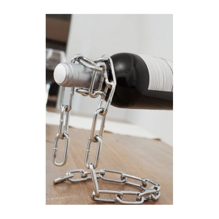 Suport metalic pentru sticla de vin ChainWine Doty®, in forma de lant, design creativ, efect de plutire, argintiu, 21x20 cm [6]