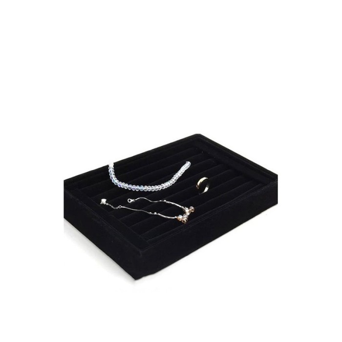 Suport organizator pentru inele sau alte accesorii mici BlackExposer, 7 randuri, catifea neagra, 22x14x3 cm, Doty®️ [2]