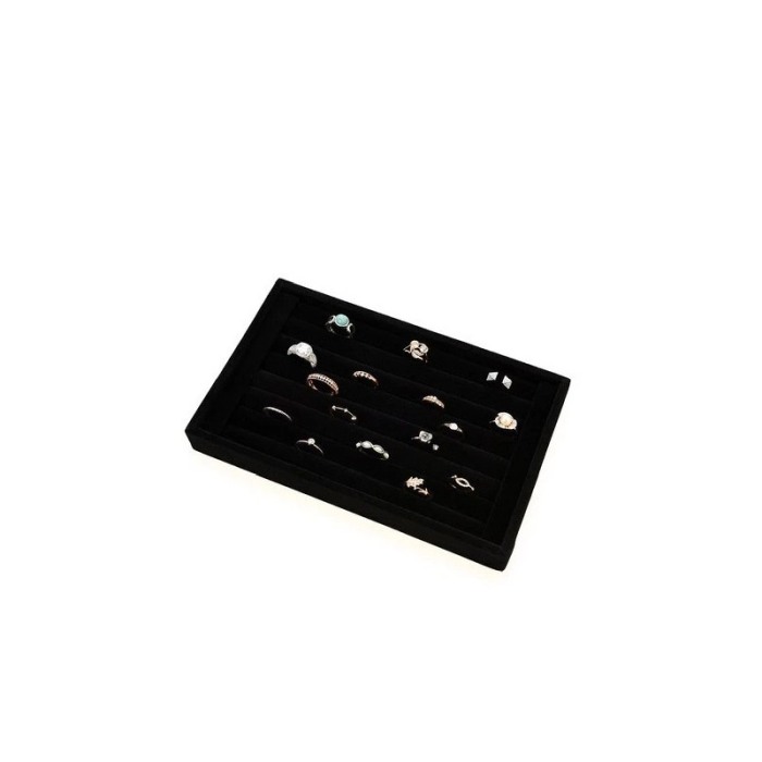 Suport organizator pentru inele sau alte accesorii mici BlackExposer, 7 randuri, catifea neagra, 22x14x3 cm, Doty®️ [1]