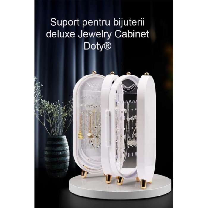 Suport pentru bijuterii deluxe Jewelry Cabinet Doty®, dulapior, oglinda, depozitare/expunere, plastic, 11,5x23,5 x 6,5 cm [3]