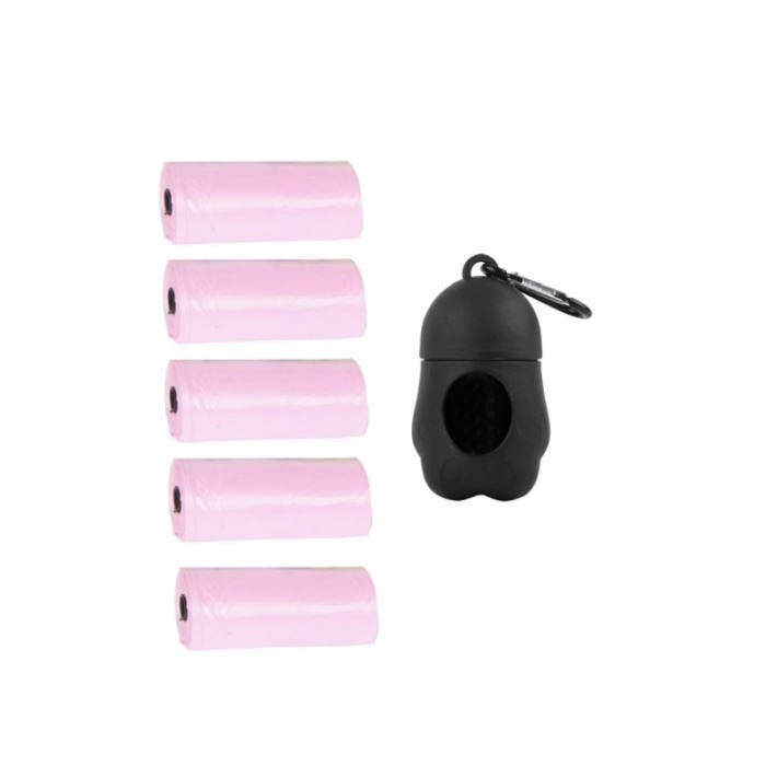Suport pentru saculeti menajeri pentru caini HygienePaw, 5 seturi inclusi, cu carabina de prindere, negru/roz, 8 cm, Doty®️ [1]