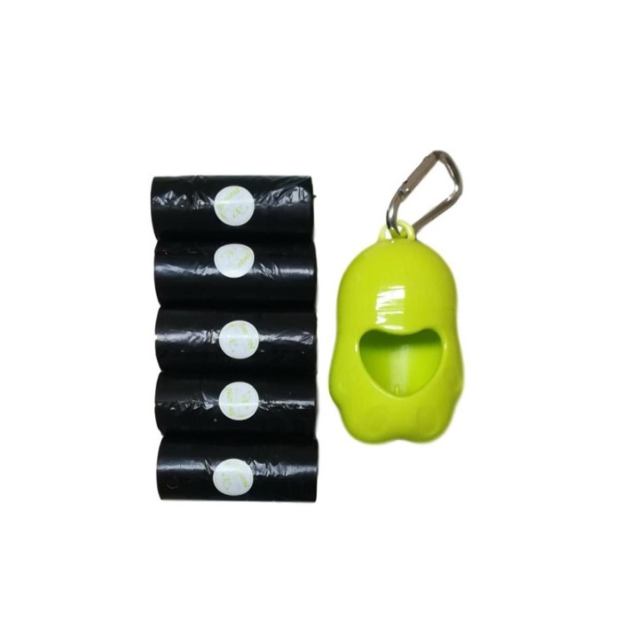Suport pentru saculeti menajeri pentru caini HygienePaw, 5 seturi inclusi, cu carabina de prindere, verde/negru, 8 cm, Doty®️ [1]