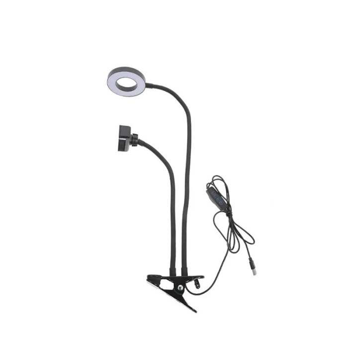 Suport pentru telefon LiveOnCamera Doty®, 3 moduri de lumina LED, fixare cu clema, 50 cm, negru [2]