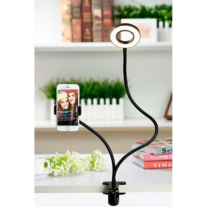 Suport pentru telefon LiveOnCamera Doty®, 3 moduri de lumina LED, fixare cu clema, 50 cm, negru [5]
