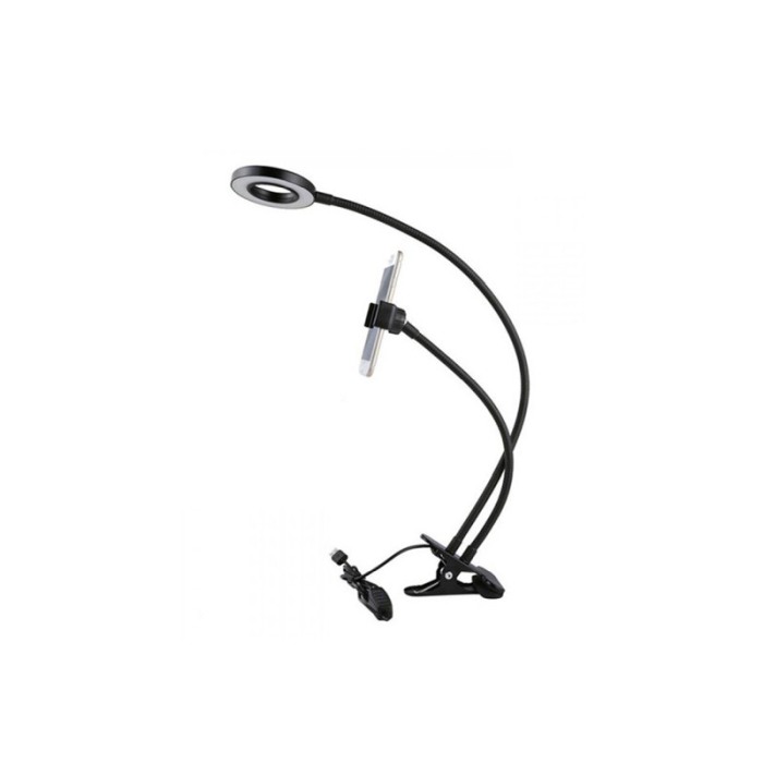 Suport pentru telefon LiveOnCamera Doty®, 3 moduri de lumina LED, fixare cu clema, 50 cm, negru [3]