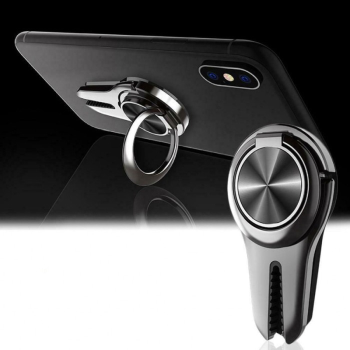 Suport pentru telefon tip Ring Holder 2 in 1 , inel cu rotatie 360, suport auto , Negru [6]