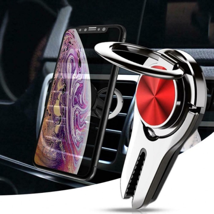 Suport pentru telefon tip Ring Holder 2 in 1 , inel cu rotatie 360, suport auto , Rosu [3]