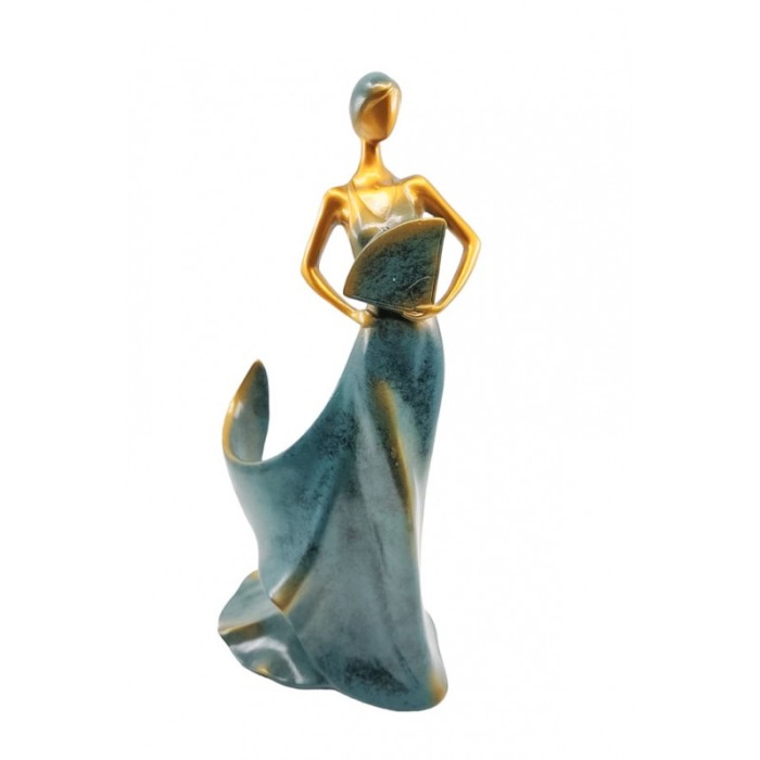Suport sticla de vin FeminineLiquor, lucrat manual din rasina, model silueta femeie, turcoaz/auriu, 35x17 cm [3]