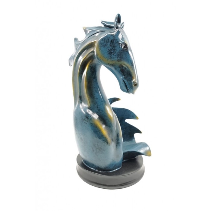 Suport sticla de vin KnightWine Rider, lucrat manual din rasina, model cal, turcoaz/auriu, 32x17 cm [4]