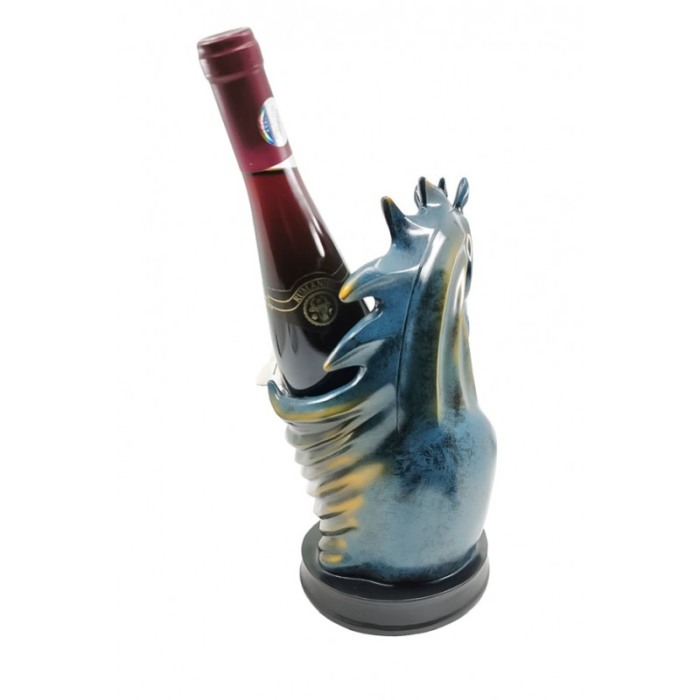 Suport sticla de vin KnightWine Rider, lucrat manual din rasina, model cal, turcoaz/auriu, 32x17 cm [3]