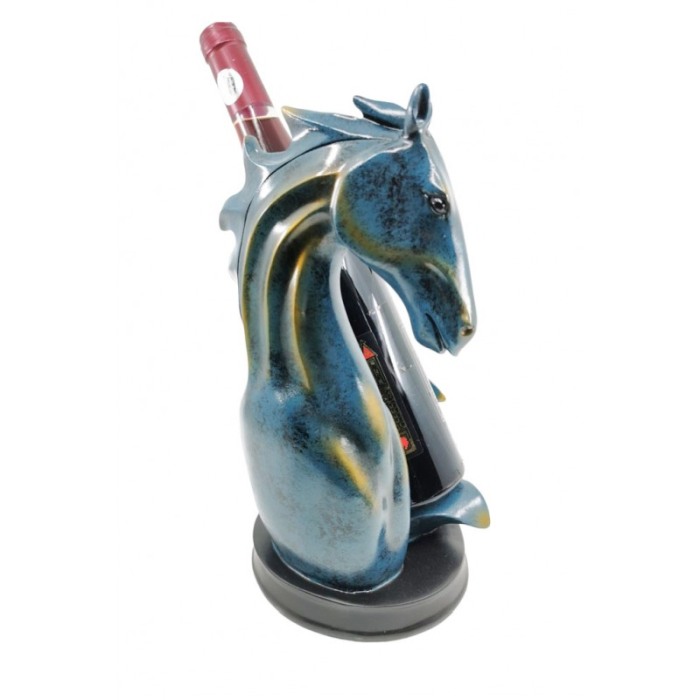 Suport sticla de vin KnightWine Rider, lucrat manual din rasina, model cal, turcoaz/auriu, 32x17 cm [2]